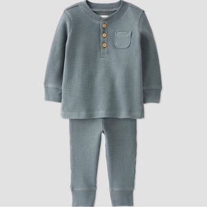 Organic Baby 2pc Waffle Top and Bottom Set - Slate Gray